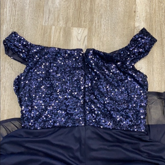 Sequin Off The Shoulder Navy Dress - Picture 5 of 6